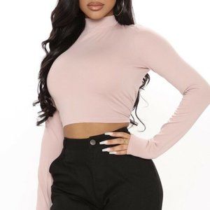 Fashion Nova SZ Large Pink Mock Neck Crop Top